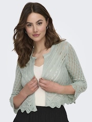 JDY Green Crochet 3/4 Sleeve Cardigan - Image 1 of 6