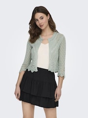 JDY Green Crochet 3/4 Sleeve Cardigan - Image 2 of 6
