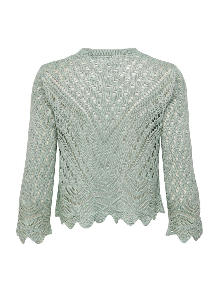JDY Green Crochet 3/4 Sleeve Cardigan - Image 6 of 6