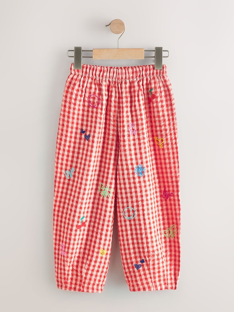 Gingham Pink Embroidered - بنطلون واسع بتصميم سهل الارتداء (3-16 سنة) - Image 1 of 5