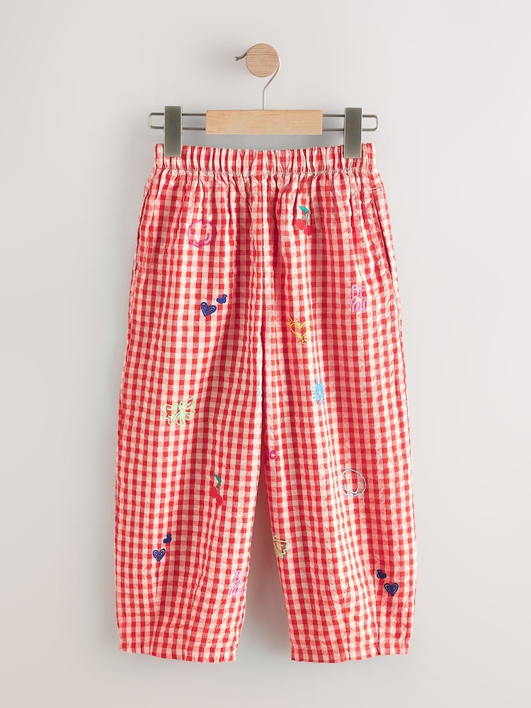Gingham Pink Embroidered - بنطلون واسع بتصميم سهل الارتداء (3-16 سنة) - Image 2 of 5