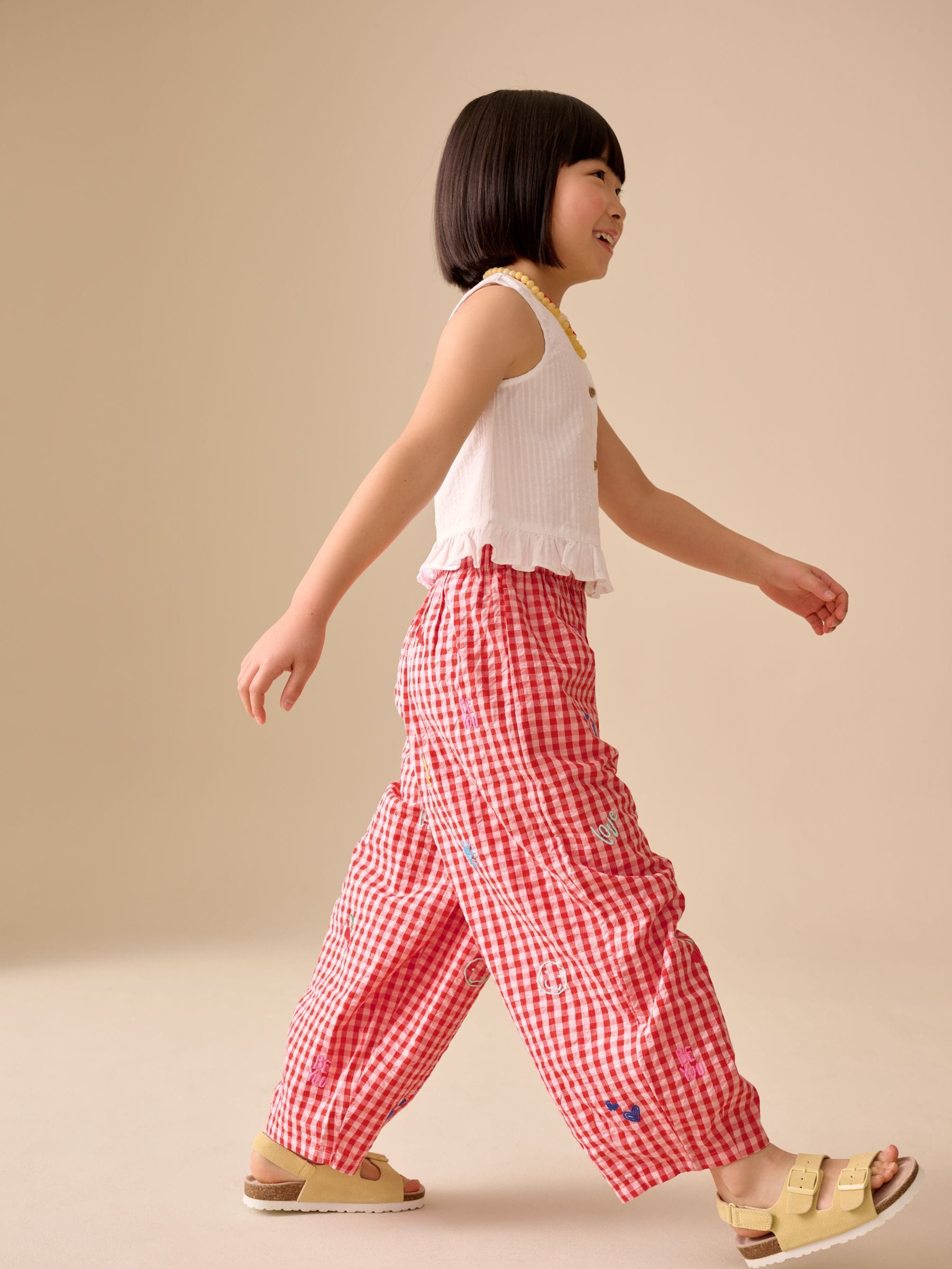 Buy Gingham Pink Embroidered Pullon Barrel Trousers (3-16yrs) from