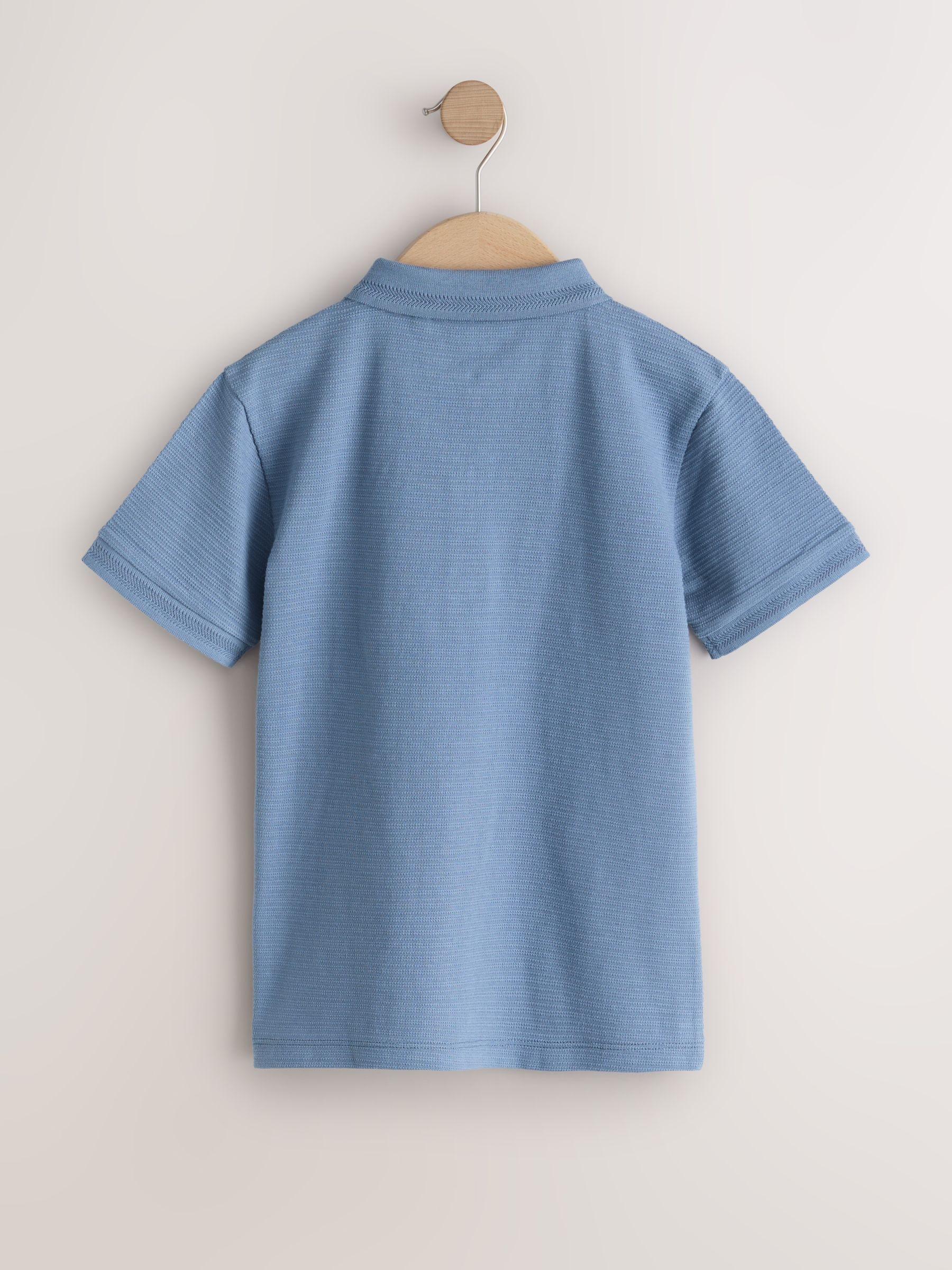 Buy Blue Textured Short Sleeve Zip Neck Polo Shirt (3-16yrs) from