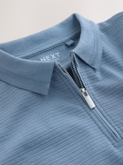 Blue Textured Short Sleeve Zip Neck Polo Shirt (3-16yrs) - Image 4 of 4