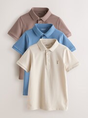 Blue/Mink/Cement Short Sleeve Polo Shirts 3 Pack (3-16yrs) - Image 1 of 7