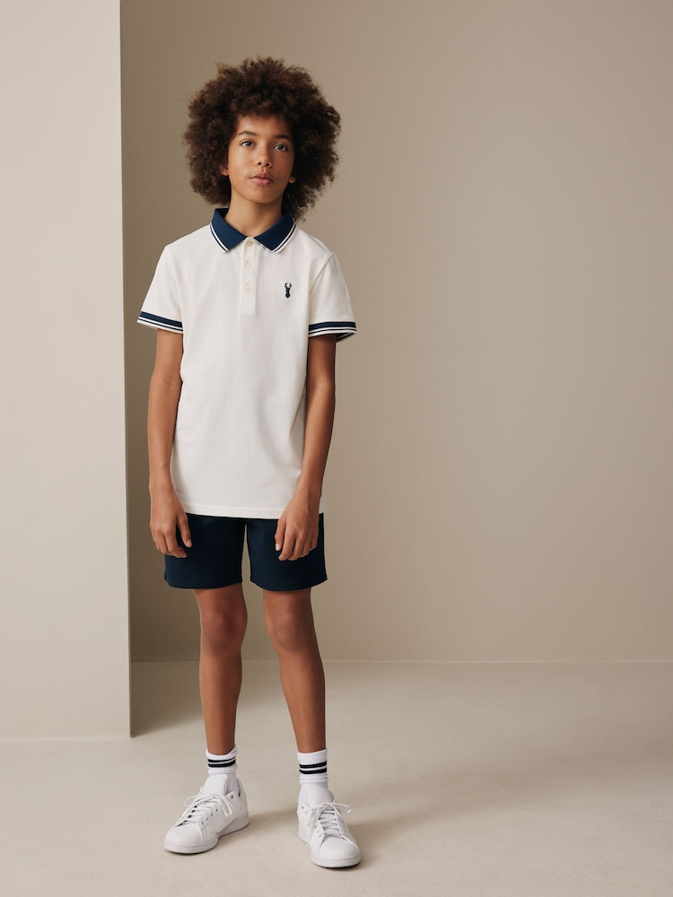 Ecru alb - Tricou polo cu mânecă scurtă și guler cu dungi (3-16ani) - Imaginea 2 din 7