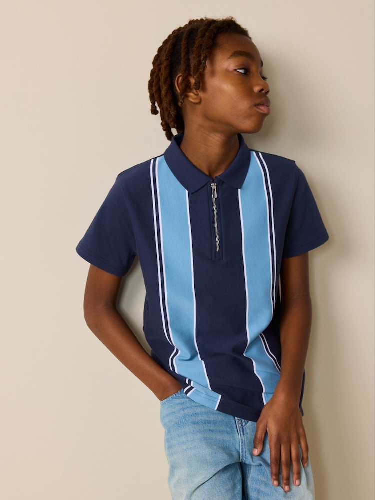 أزرق داكن أزرق - Vertical Colourblock Zip Neck Polo Shirt (3-16yrs) - صورة 1 من 8 أزرق داكن أزرق - Vertical Colourblock Zip Neck Polo Shirt (3-16yrs) - صورة 1 من 8