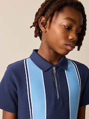 أزرق داكن أزرق - Vertical Colourblock Zip Neck Polo Shirt (3-16yrs) - صورة 4 من 8