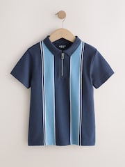 أزرق داكن أزرق - Vertical Colourblock Zip Neck Polo Shirt (3-16yrs) - صورة 5 من 8