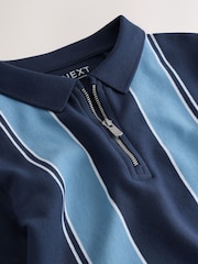 أزرق داكن أزرق - Vertical Colourblock Zip Neck Polo Shirt (3-16yrs) - صورة 7 من 8
