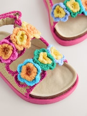 Little Bird by Jools Oliver Pastel Rainbow Crochet Flower Footbed Sandals - Image 3 of 5