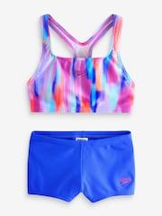 Speedo Blue/Pink Girls Printed Boyleg Bikini - Image 1 of 1
