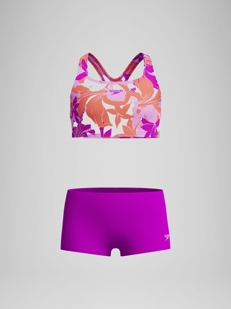 Speedo Pink Girls Printed Boyleg Bikini - Image 1 of 4 Speedo Pink Girls Printed Boyleg Bikini - Image 1 of 4
