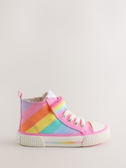 Little Bird by Jools Oliver Pink Pastel Rainbow Striped Canvas Hi-Top Trainers - Image 1 of 5