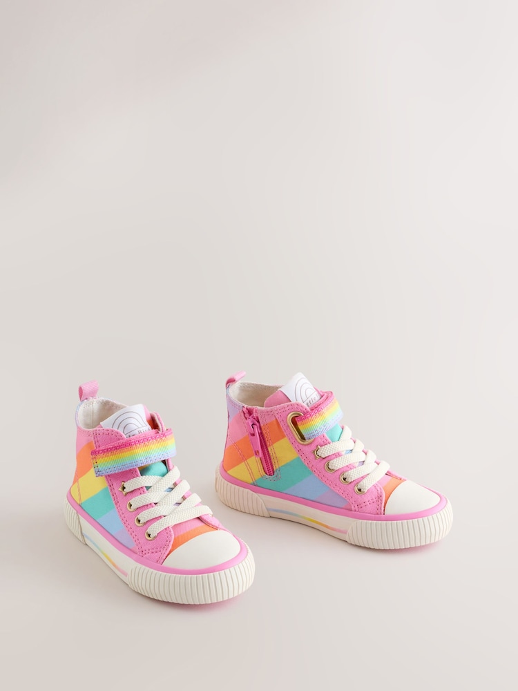 Little Bird by Jools Oliver Pink Pastel Rainbow Striped Canvas Hi-Top Trainers - Image 2 of 5