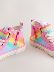 Little Bird by Jools Oliver Pink Pastel Rainbow Striped Canvas Hi-Top Trainers - Image 3 of 5