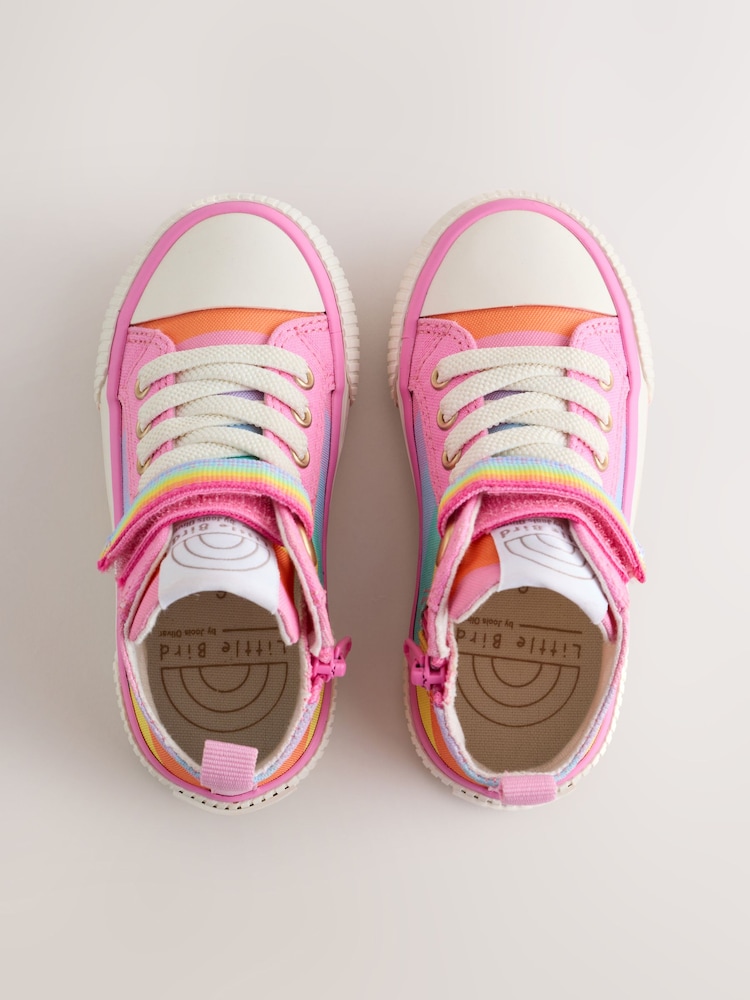 Little Bird by Jools Oliver Pink Pastel Rainbow Striped Canvas Hi-Top Trainers - Image 5 of 5