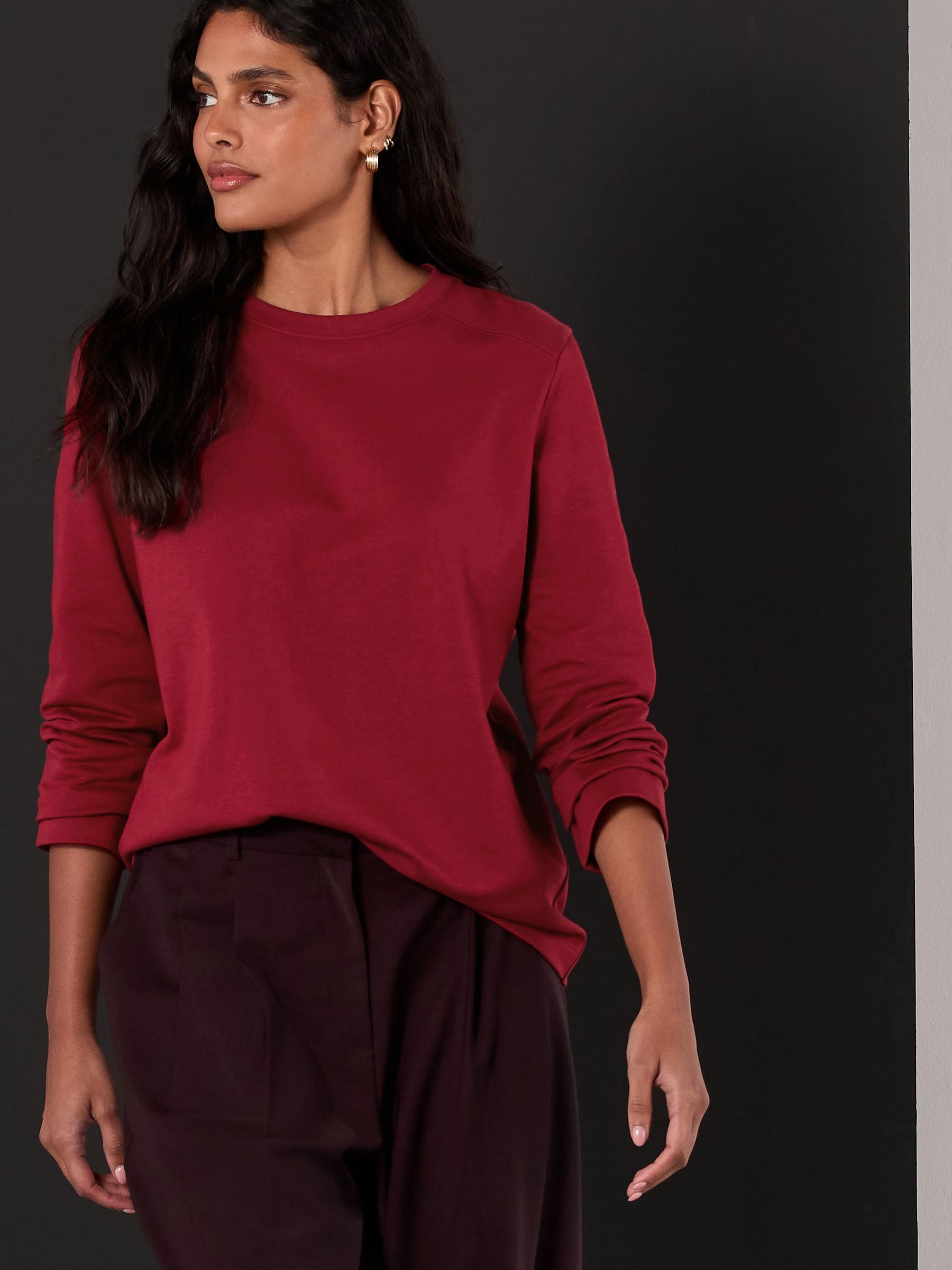 Buy Cherry Red Long Sleeve Heavyweight Crew Neck T-Shirt from Next USA