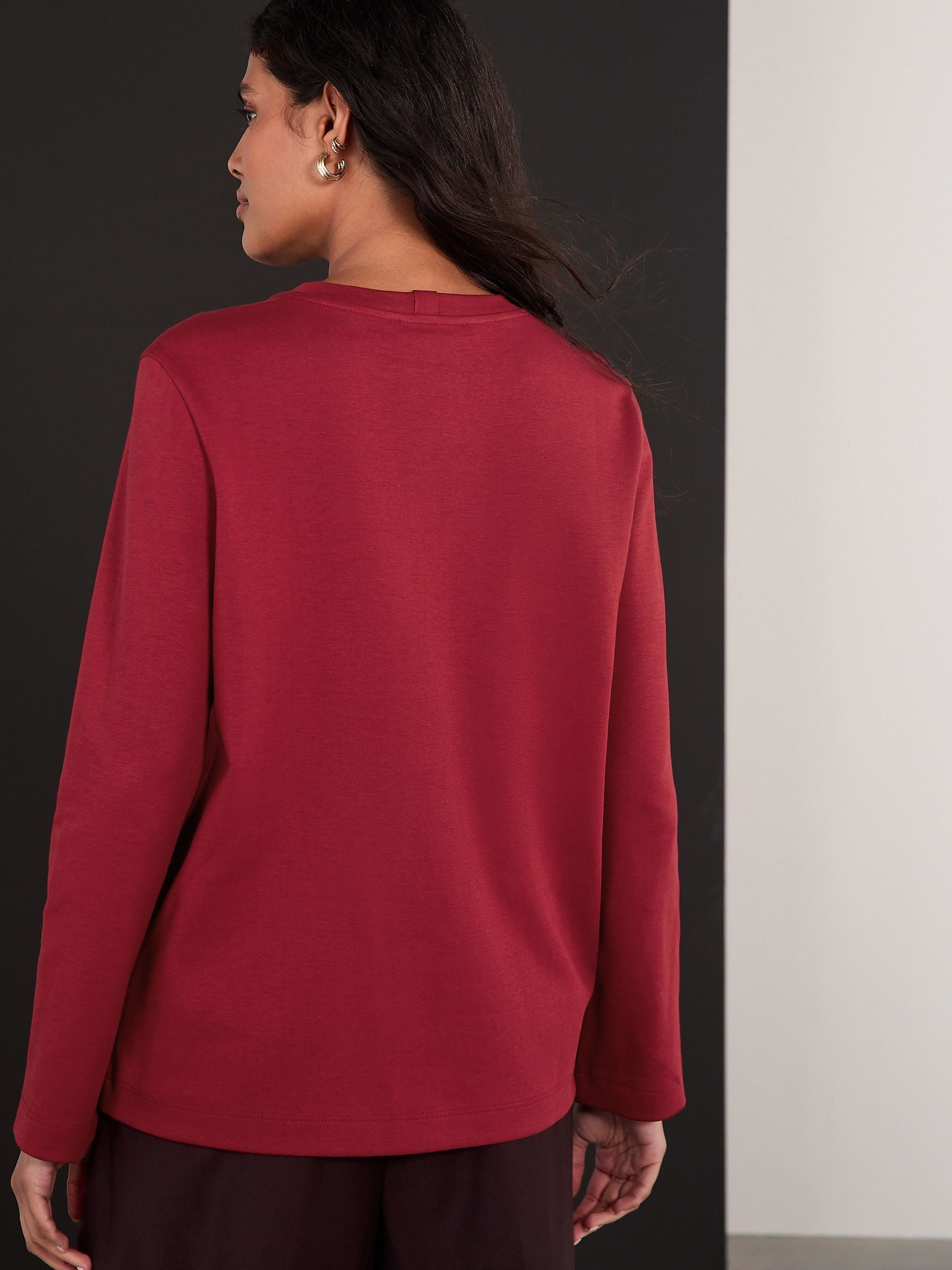 Buy Cherry Red Long Sleeve Heavyweight Crew Neck T-Shirt from the