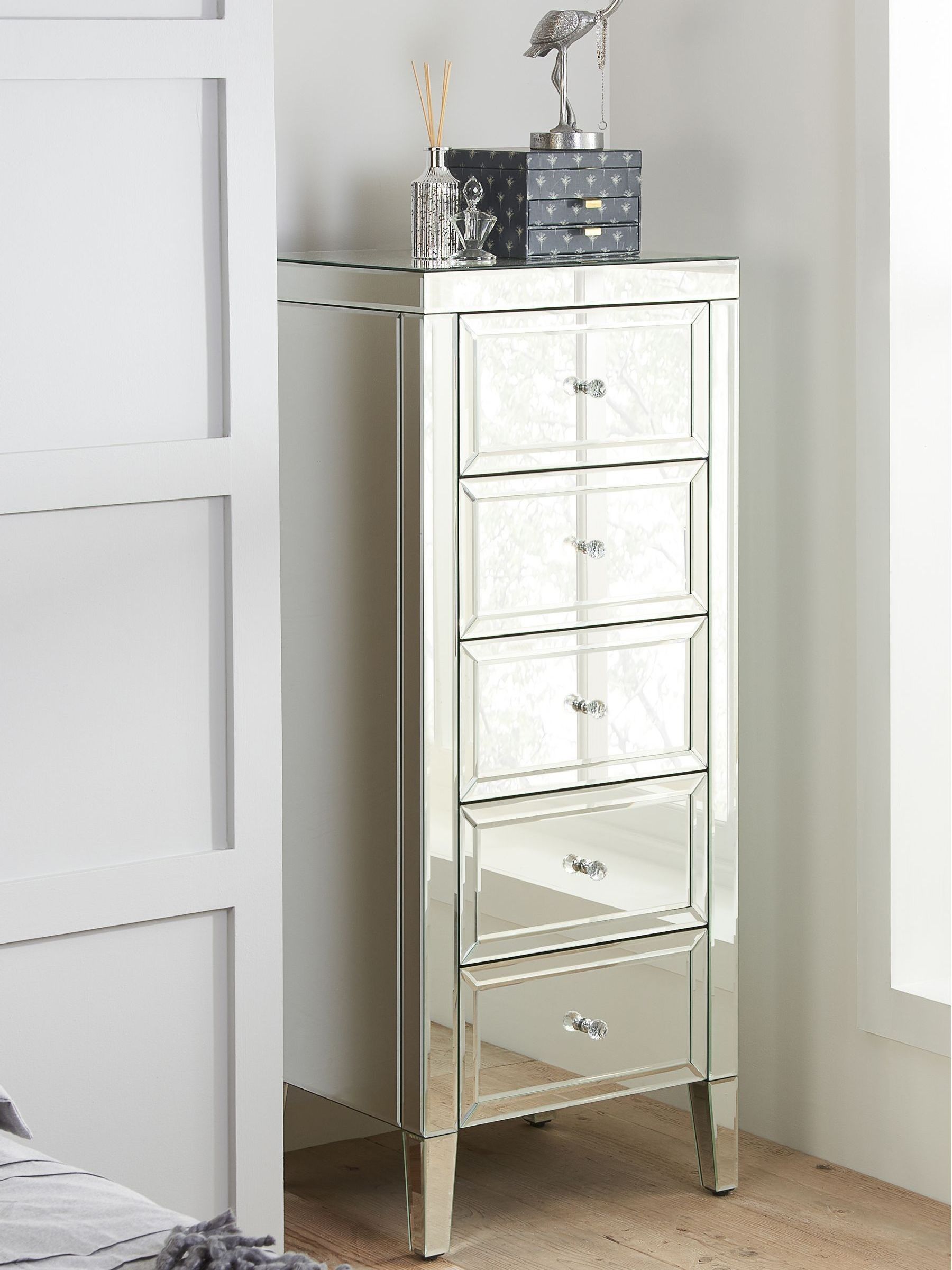 Birlea Valencia 5 Drawer Narrow Chest - Mirrored - Image 6