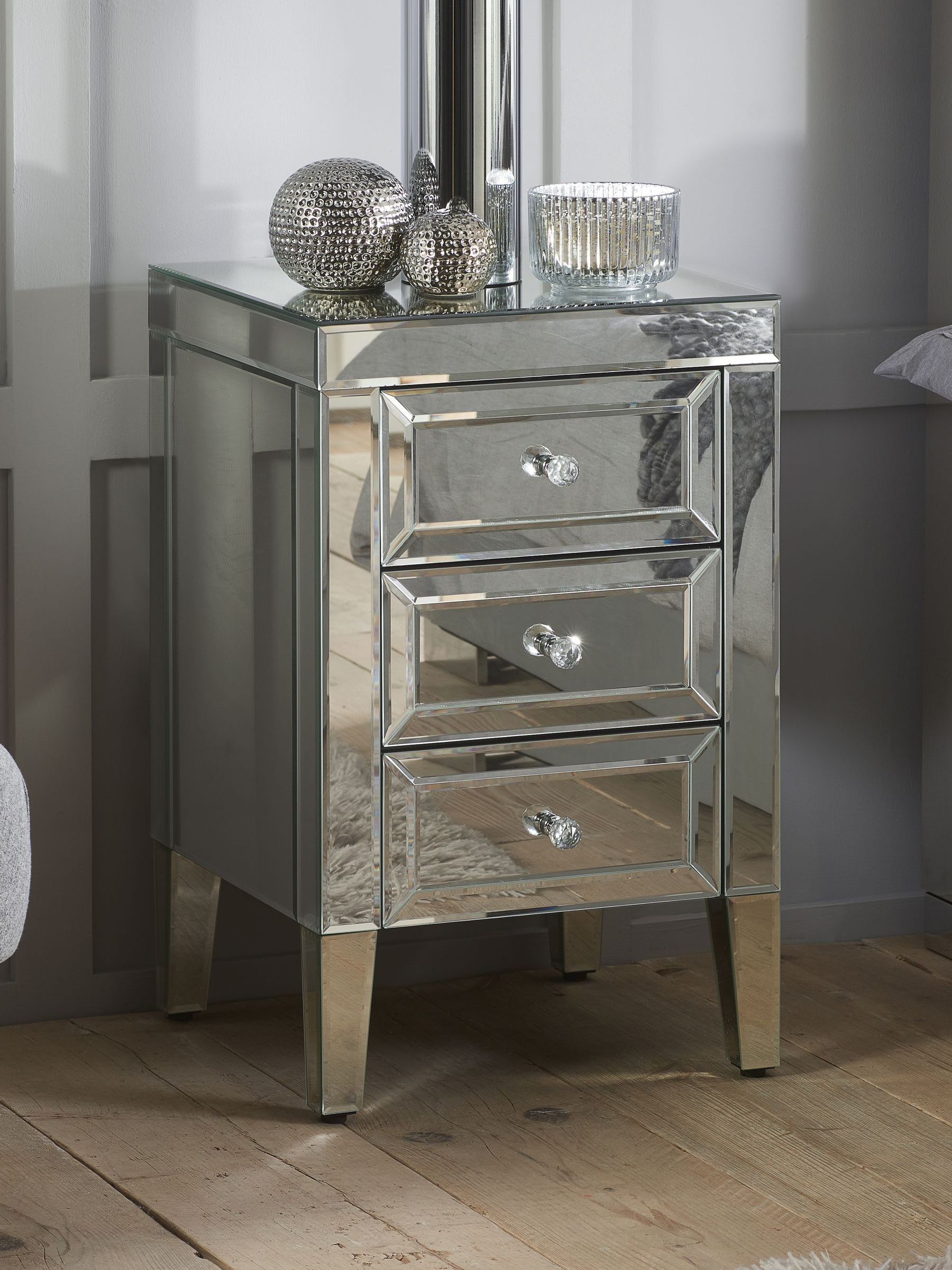 Birlea Unisex Mirrored Valencia 3 Drawer Bedside Table - Image 1