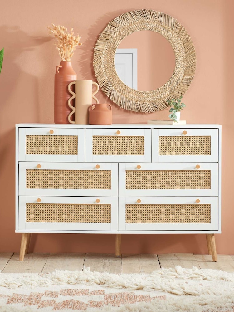 Birlea White Croxley 5 Drawer Rattan 7 Drawer Chest - Image 1 of 4