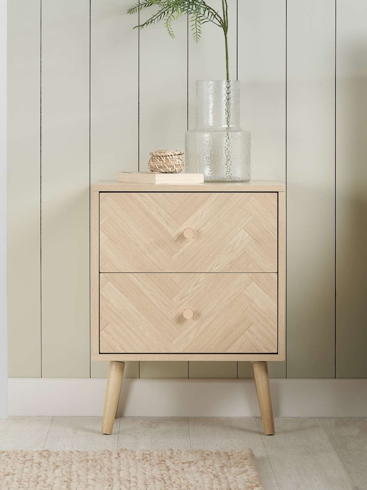 Birlea Brown Herringford 2 Drawer Bedside Table - Image 1 of 4