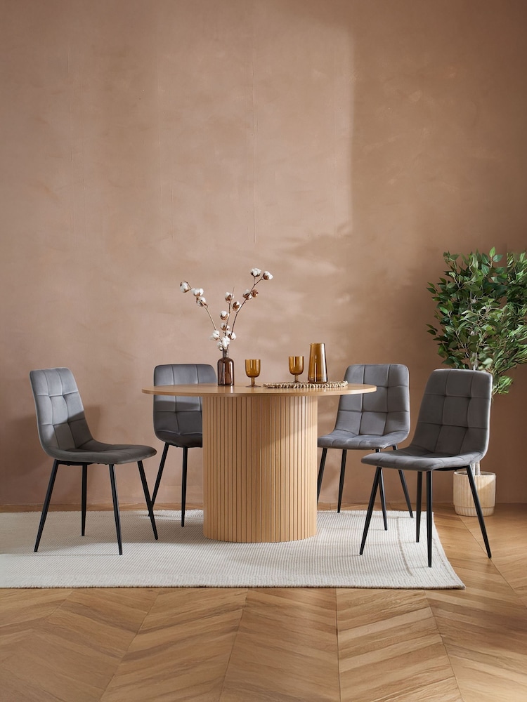 Birlea Oak Axel Round Fluted Dining Table Set - Image 2 of 7