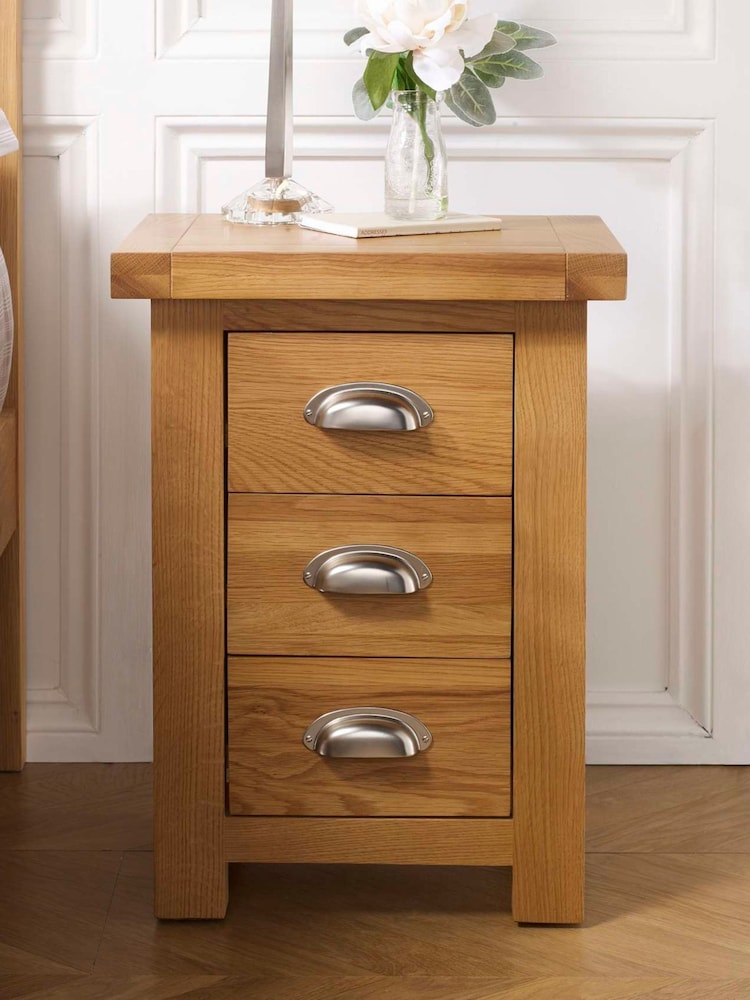 Birlea Oak Woburn 3 Drawer Slim Bedside Table - Image 1 of 5