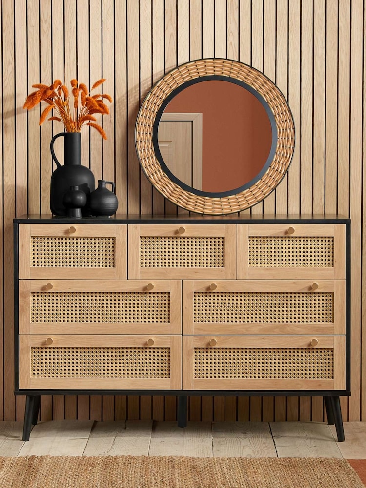 Birlea Black Croxley 5 Drawer Rattan 7 Drawer Chest - Image 1 of 6
