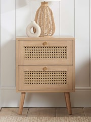 Birlea Oak Croxley Rattan 2 Drawer Bedside Table - Image 1 of 5
