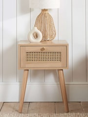 Birlea Oak Croxley Rattan 1 Drawer Bedside Table - Image 1 of 5