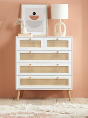 Birlea White Croxley 5 Drawer Rattan 5 Drawer Chest - Image 1 of 3