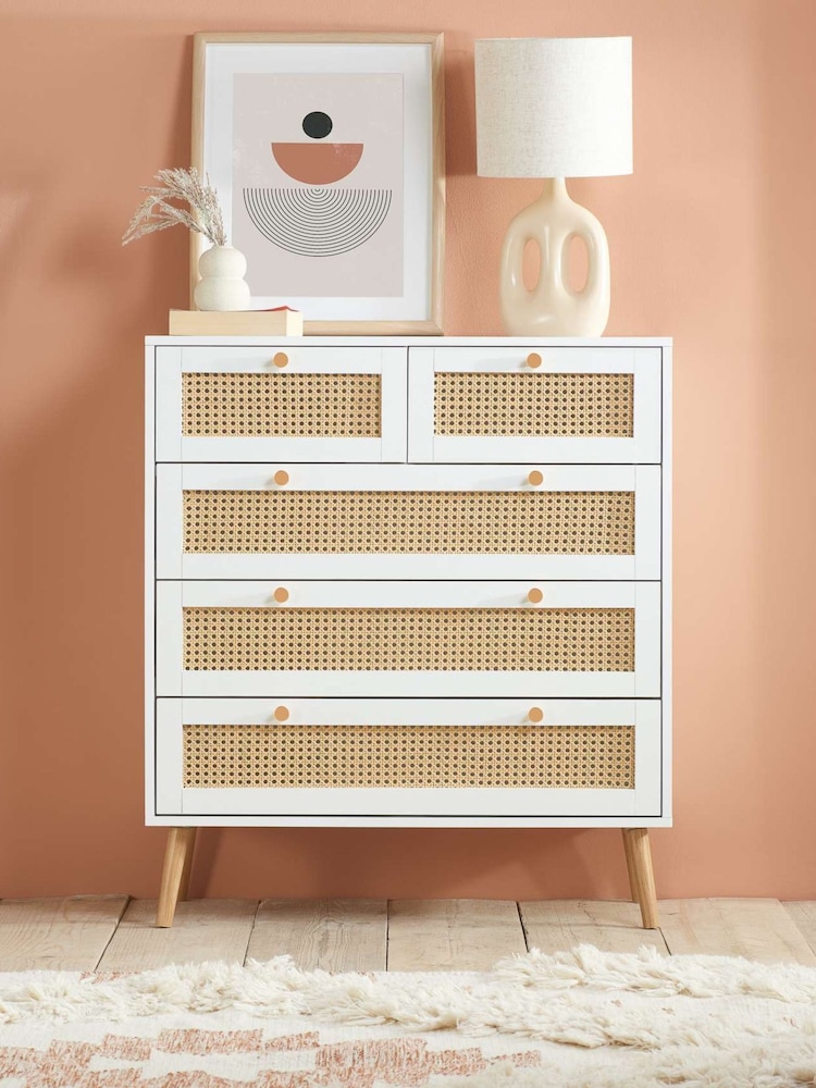 Birlea White Croxley 5 Drawer Rattan 5 Drawer Chest - Image 1 of 3