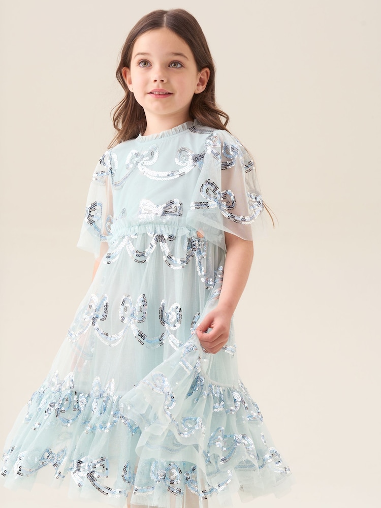 Angel & Rocket Green Delta Mint Sequin Bow Mesh Dress - Image 1 of 5