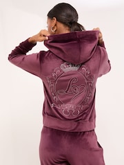 Lipsy Plumb Purple Embroidered Velour Zip Through Hoodie - Image 4 of 4