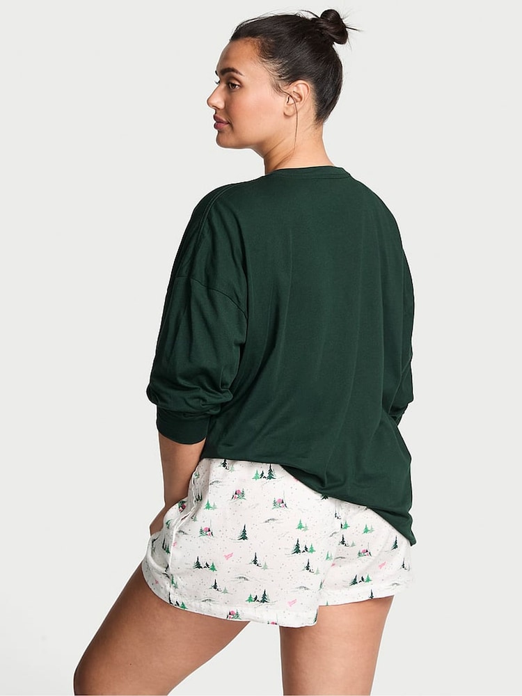 Victoria's Secret White & Whimsy Forest Green Flannel Long Sleeve Short Pyjamas Set - Image 2 of 2 Victoria's Secret White & Whimsy Forest Green Flannel Long Sleeve Short Pyjamas Set - Image 2 of 2