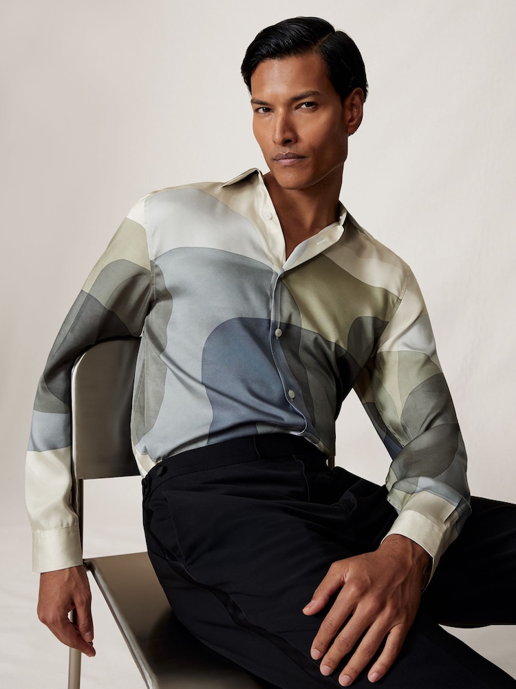 Reiss Multi Felix Abstract-Print Long-Sleeve Shirt - Image 1 of 8 Reiss Multi Felix Abstract-Print Long-Sleeve Shirt - Image 1 of 8