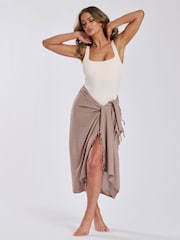 South Beach Brown Crinkle Viscose Fringed Sarong - Image 2 of 5