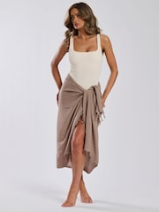 South Beach Brown Crinkle Viscose Fringed Sarong - Image 3 of 5