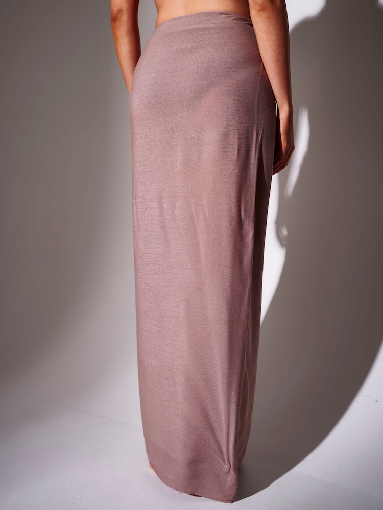 South Beach Taupe Crinkle Viscose Fringed Sarong Cover-Up - Image 6 of 6