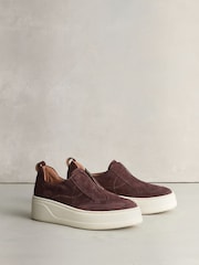Chocolate Brown Suede Signature Leather Chunky Wedge Platform Trainers - Image 4 of 5