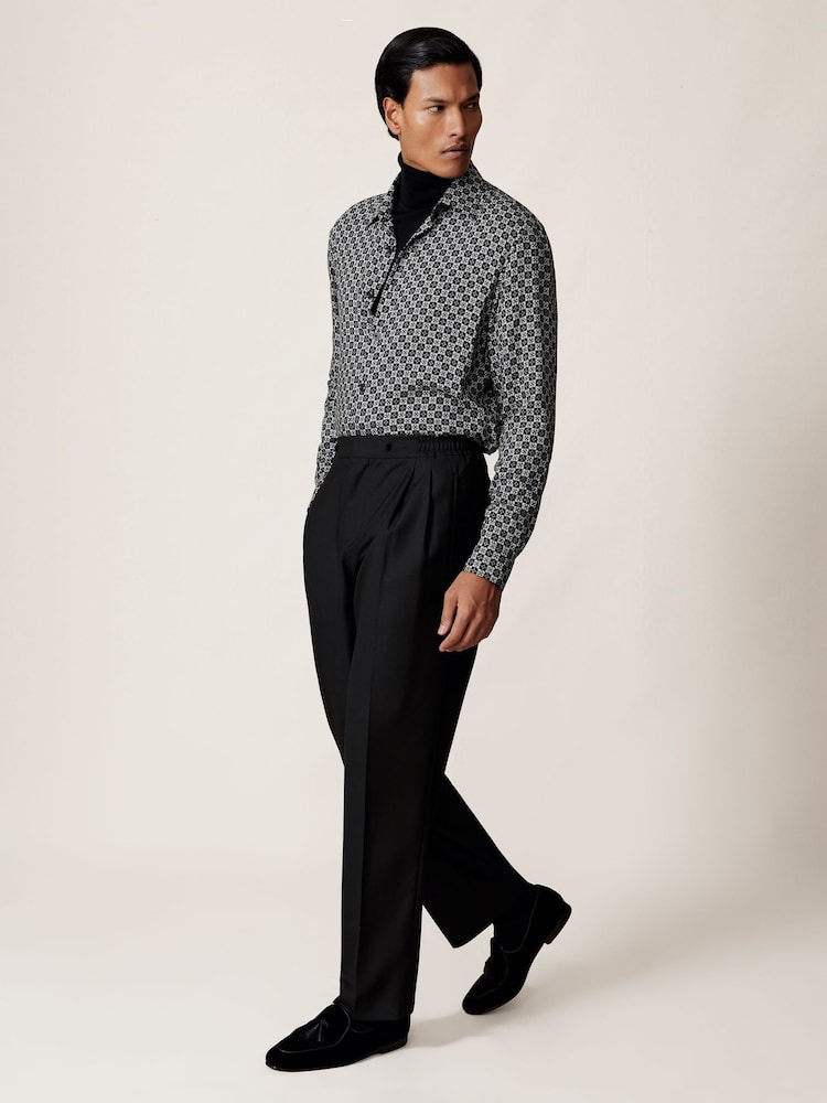 Reiss Black Nix Medallion-Print Long-Sleeve Shirt - Image 1 of 6 Reiss Black Nix Medallion-Print Long-Sleeve Shirt - Image 1 of 6