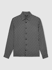 Reiss Black Nix Medallion-Print Long-Sleeve Shirt - Image 2 of 6
