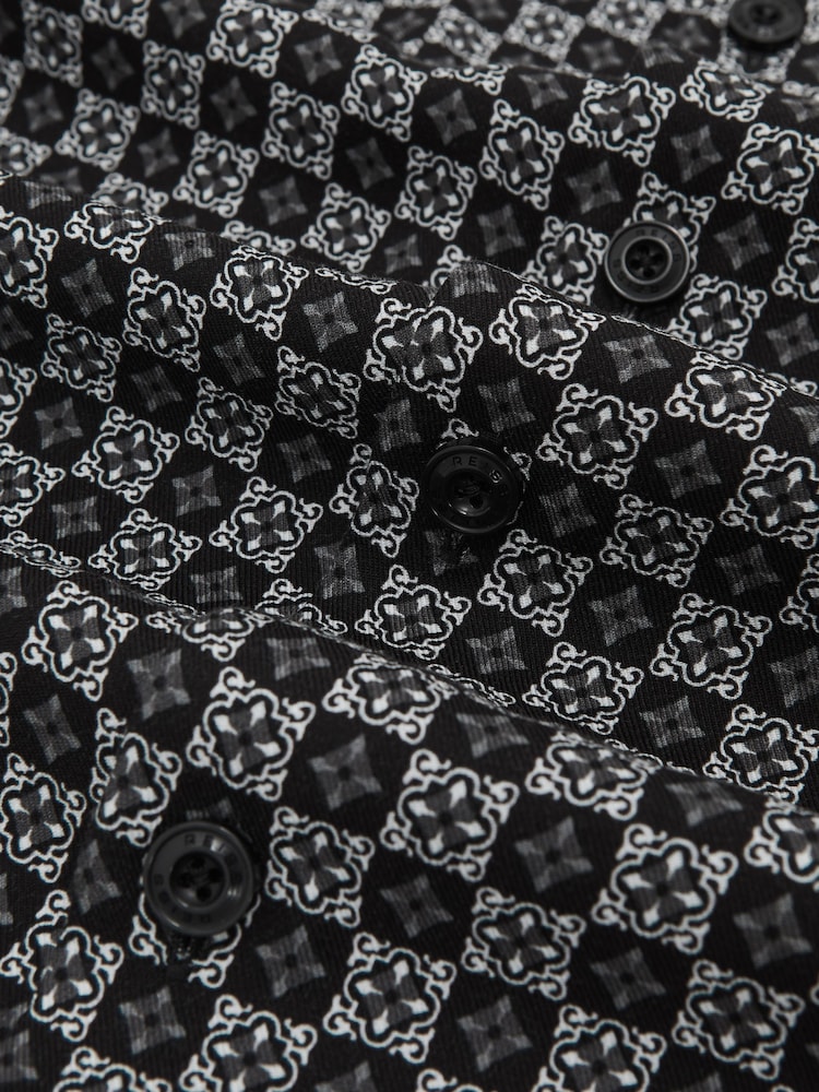 Reiss Black Nix Medallion-Print Long-Sleeve Shirt - Image 6 of 6 Reiss Black Nix Medallion-Print Long-Sleeve Shirt - Image 6 of 6