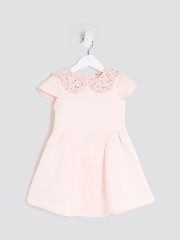 River Island Pink Girls Collar Bow Back Dress - Image 1 of 4
