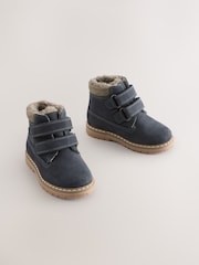 Blue Navy Wide Fit (G) Leather Thermal Thinsulate™ Lined Touch Fastening Work Boots - Image 1 of 5
