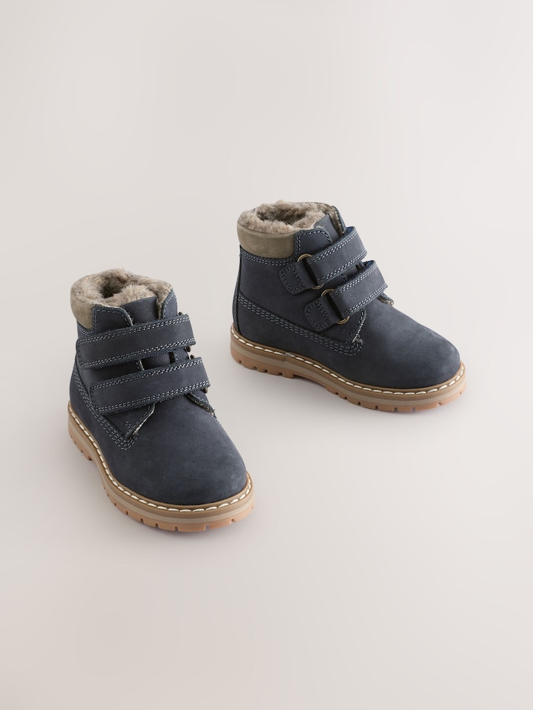 Blue Navy Wide Fit (G) Leather Thermal Thinsulate™ Lined Touch Fastening Work Boots - Image 1 of 5 Blue Navy Wide Fit (G) Leather Thermal Thinsulate™ Lined Touch Fastening Work Boots - Image 1 of 5
