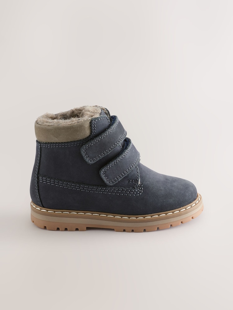 Blue Navy Wide Fit (G) Leather Thermal Thinsulate™ Lined Touch Fastening Work Boots - Image 2 of 5 Blue Navy Wide Fit (G) Leather Thermal Thinsulate™ Lined Touch Fastening Work Boots - Image 2 of 5