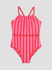 River Island Girls Stripe Charm Belt Swimsuit - Imagen 1 de 5